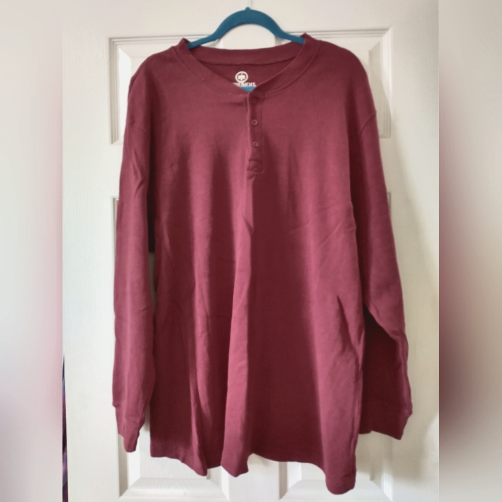 Monument Men's 3X Cranberry Red Thermal Knit Long Sleeve Henley